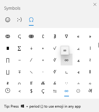 Type Infinity Symbol on Windows Using Emoji Keyboard