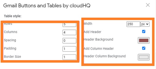 Insert Table in Gmail using extension
