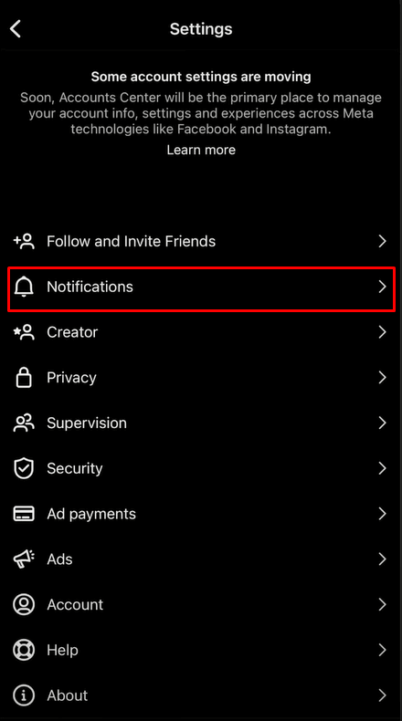 tap on the Notifications option.