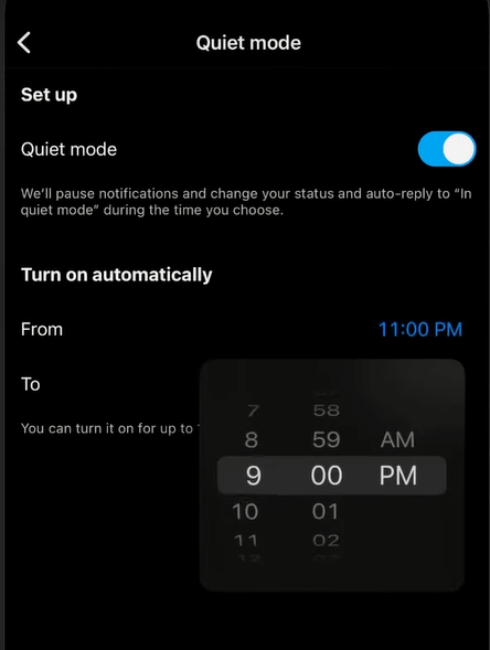 set the time to turn on Quiet Mode automatically.