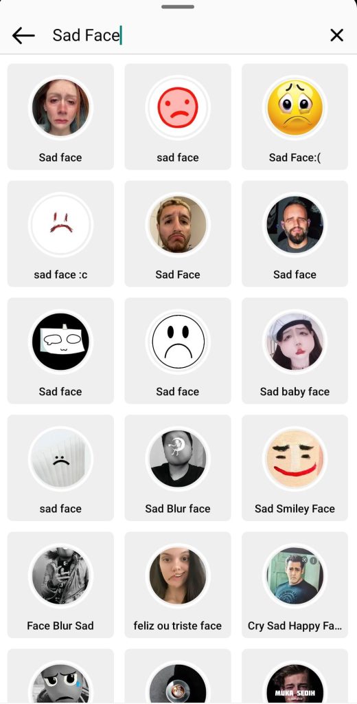 Choose Sad Face Filter on Instagram