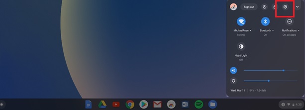 Click the Settings icon- Sky Go on Chromebook