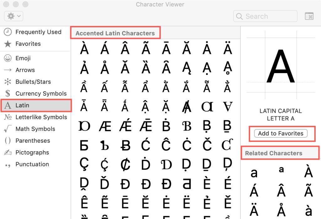 Type A with Accent Using Using Character Viewer