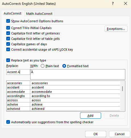 Type Accent A in the Replace field