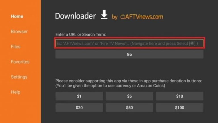 Enter the USTVNow apk link on Firestick