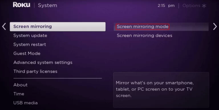 tap the Screen mirroring mode