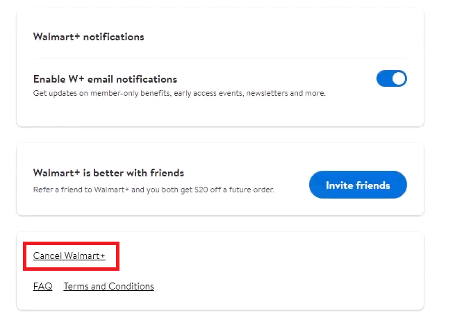 Click the Cancel Walmart+ button