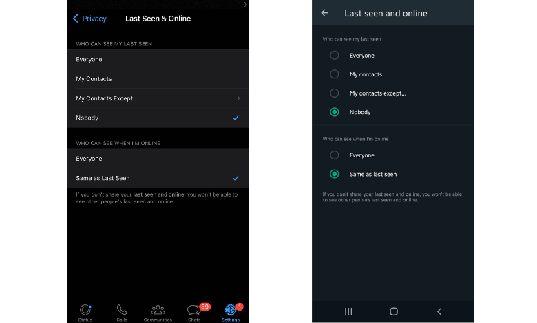 Select Last Seen to Nobody and Appear Offline on WhatsApp