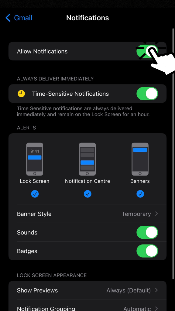 Toggle on Enable Notifications