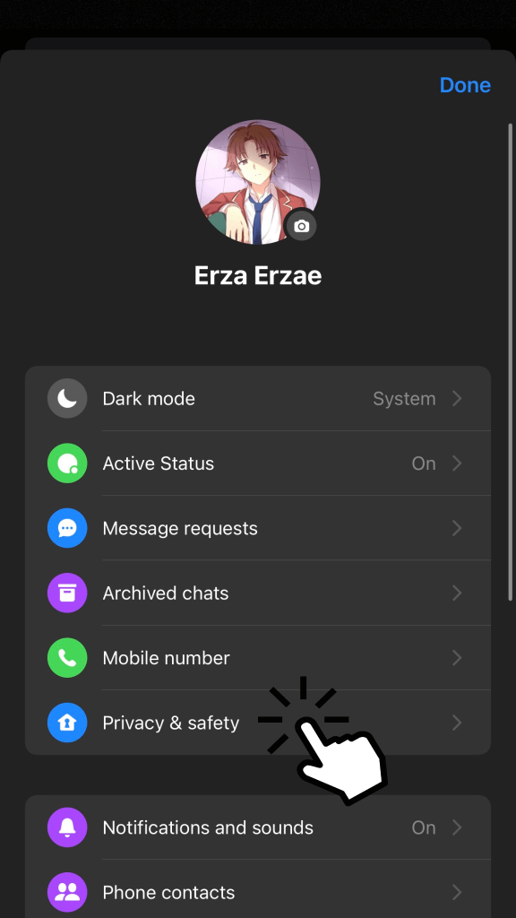Click Privacy & Safety to block someone on Messenger
