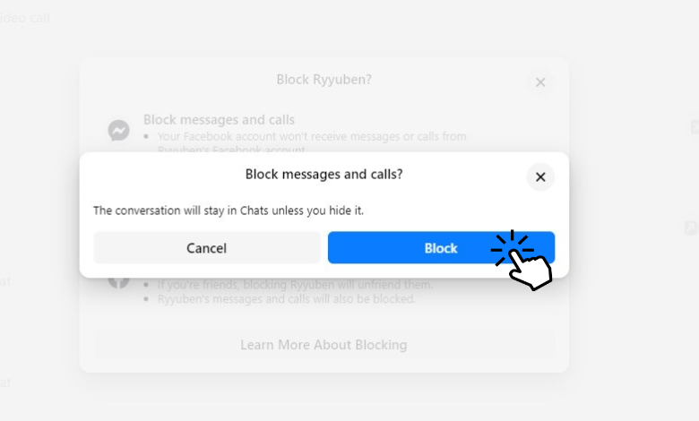 Hit Block on Messenger web
