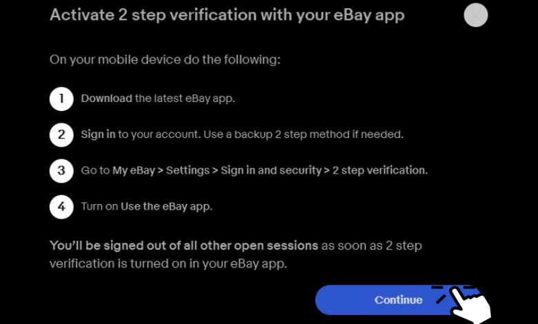 Tap Continue to set up 2-step verification