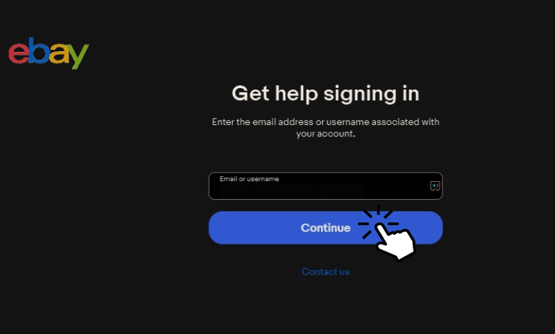 Enter your eBay mail address and click Continue