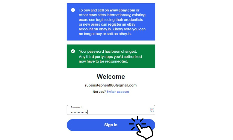 Sign in with new eBay password