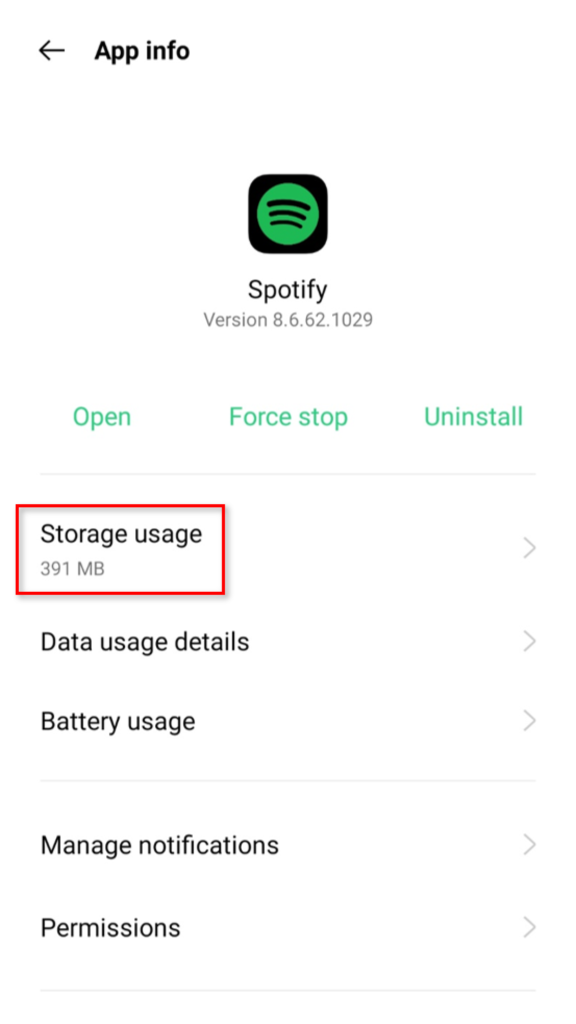 Click Storage usage