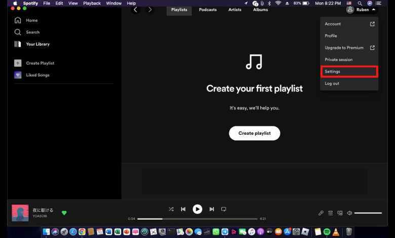 Select Settings to clear Spotify cache