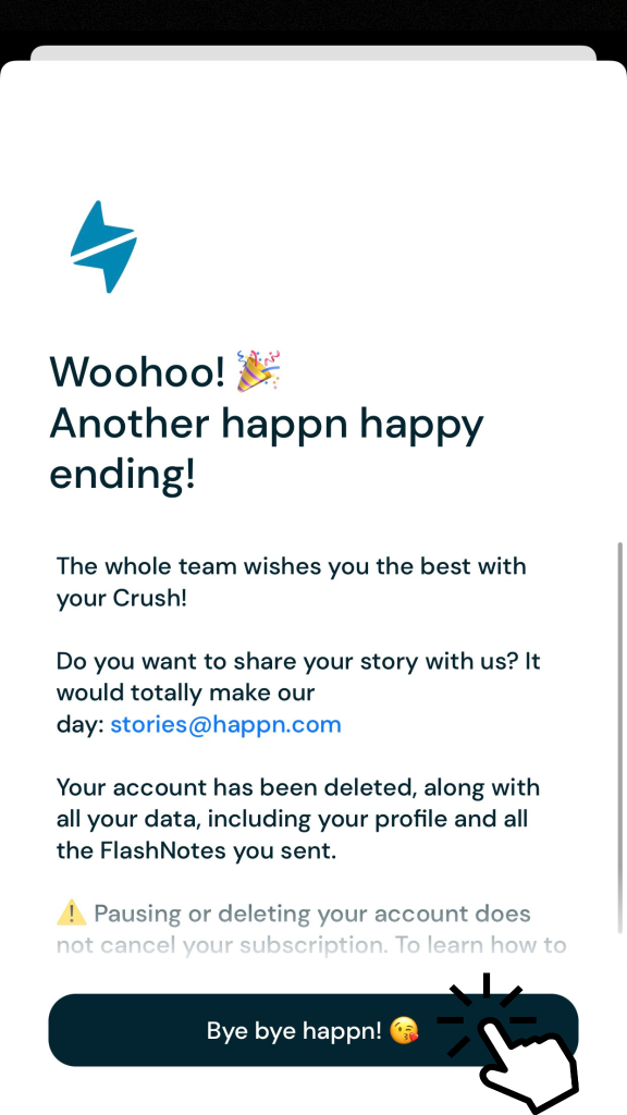 Select Bye bye happn!