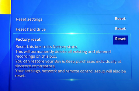 Hit Reset to factory reset the Sky Q box