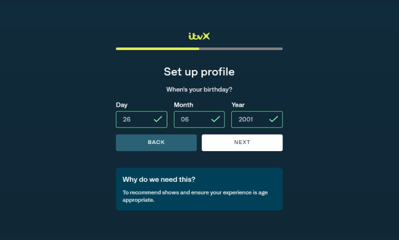 Setting up profile on ITVX