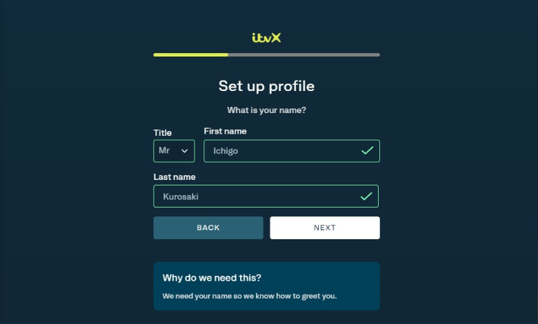 Setting up profile on ITVX