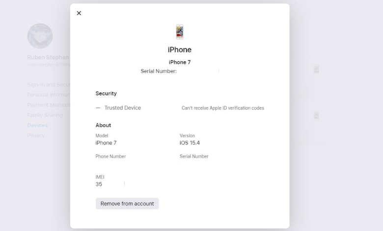 Find IMEI number by visiting Apple ID website