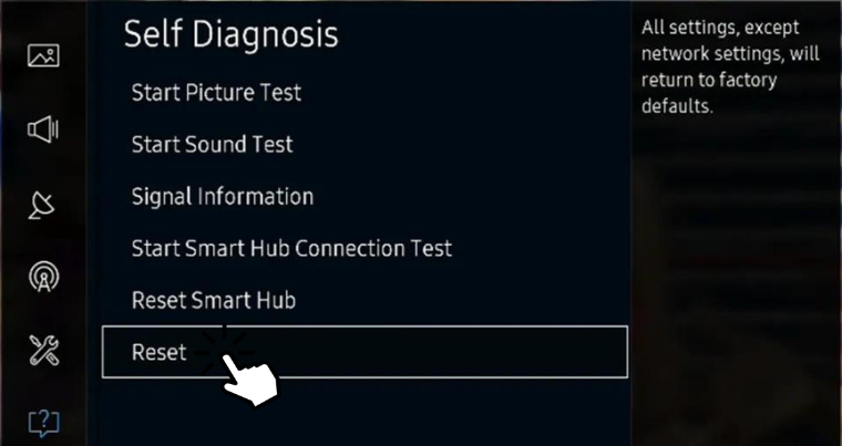 Click Reset on Samsung TV