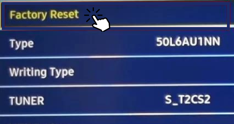 Click Factory Reset on Samsung TV
