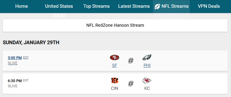 NFL Streams category on 123TV