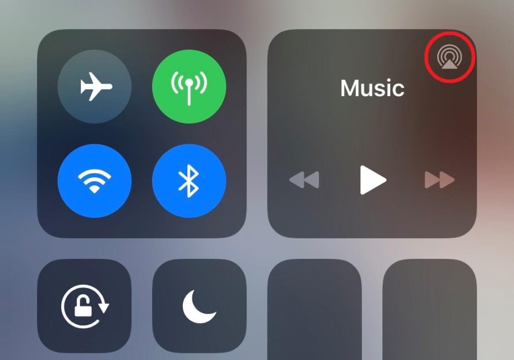 AirPlay icon on iPhone control center