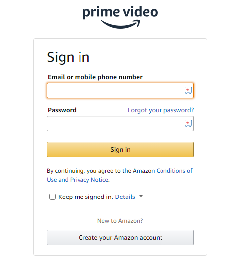 Amazon Prime Video sign in 