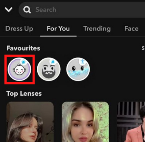 Choose the baby filter on Snapchat