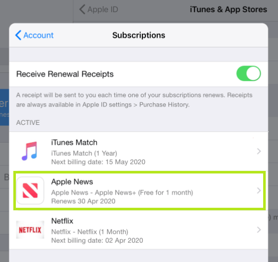 Locate Apple News+  to cancel the subscription