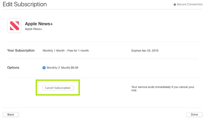 Click on Cancel Subscriptions and cancel the Apple News Plus