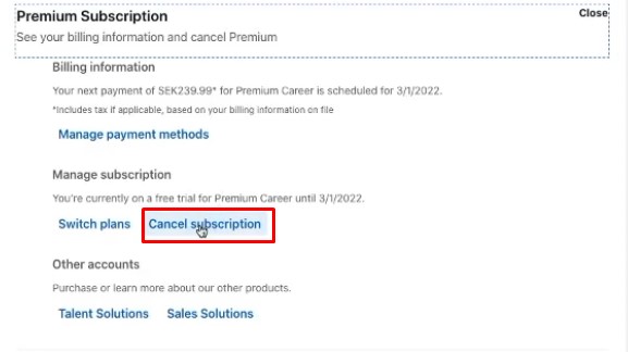 Cancel LinkedIn Premium