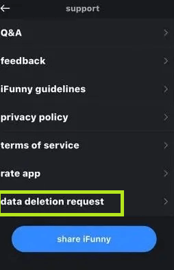 Select Data Deletion Request to Delete iFunny Account