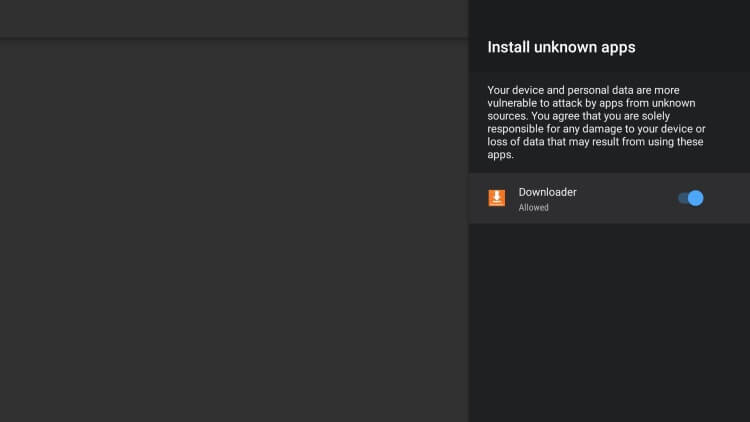 Turn on Downloader on Android TV settings