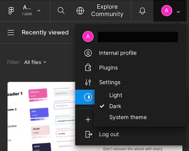 Select Dark mode on Figma 