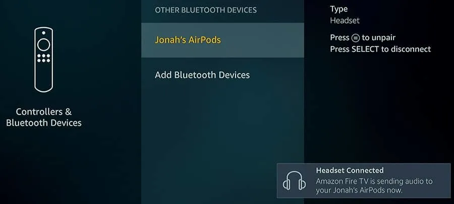 Disconnect other Bluetooth devices on Firestick
