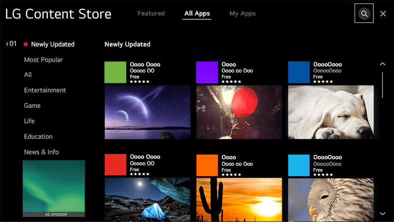 Search icon on LG Content Store
