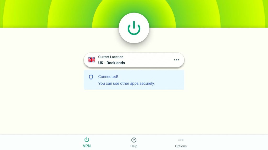 ExpressVPN connected to UK server