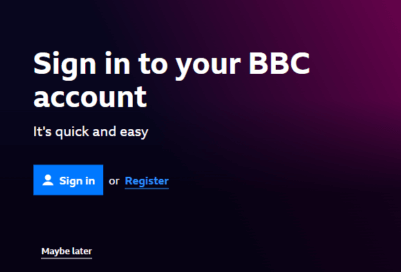Sign In or Register option on Freeview website