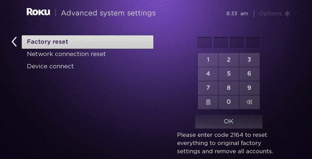 Reset Roku Using the Device Settings