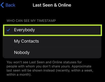 Select Everybody to hide the last seen for all on telegram