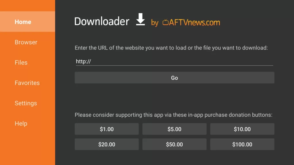 Downloader URL field