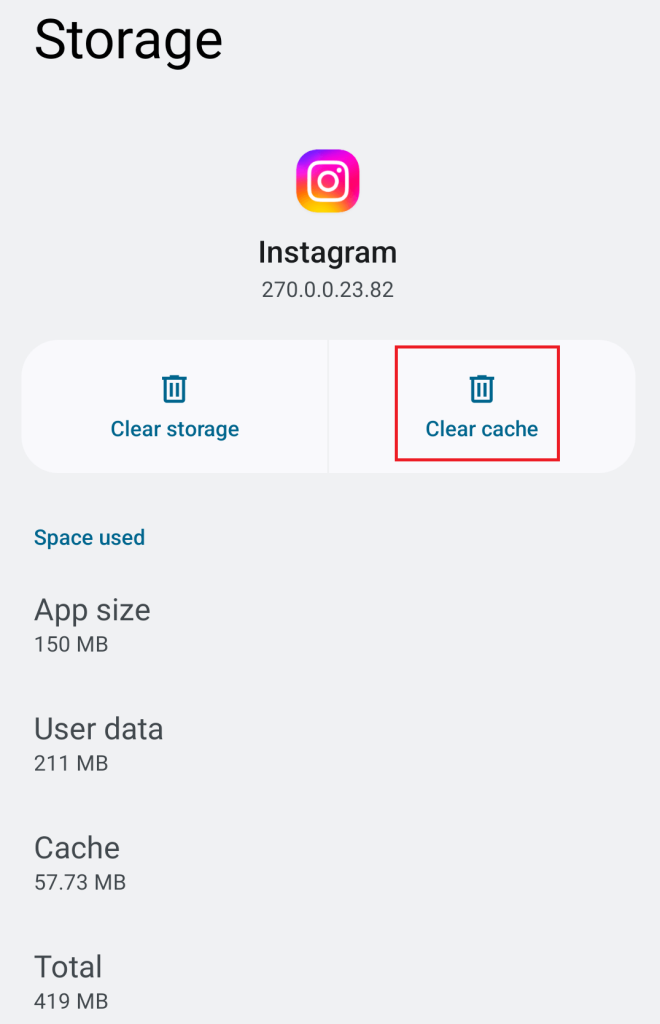 Clear cache on Instagram