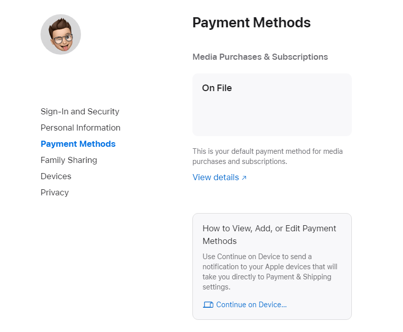 Add Payment method on Apple ID