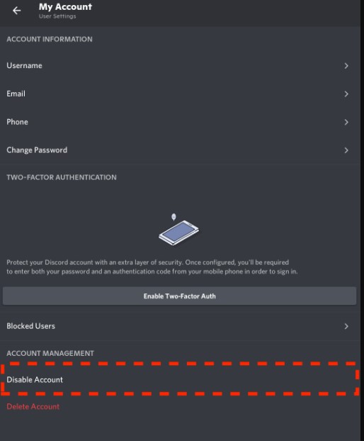 Disable Discord Account