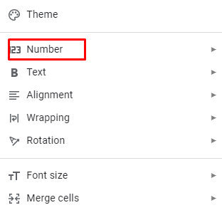 Select the Number option