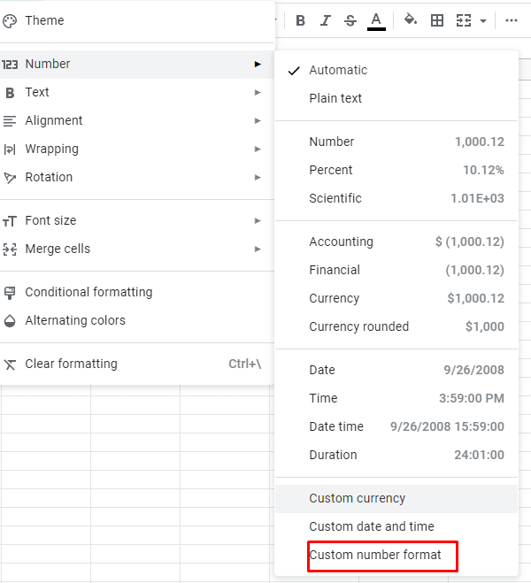 Choose Custom Number format