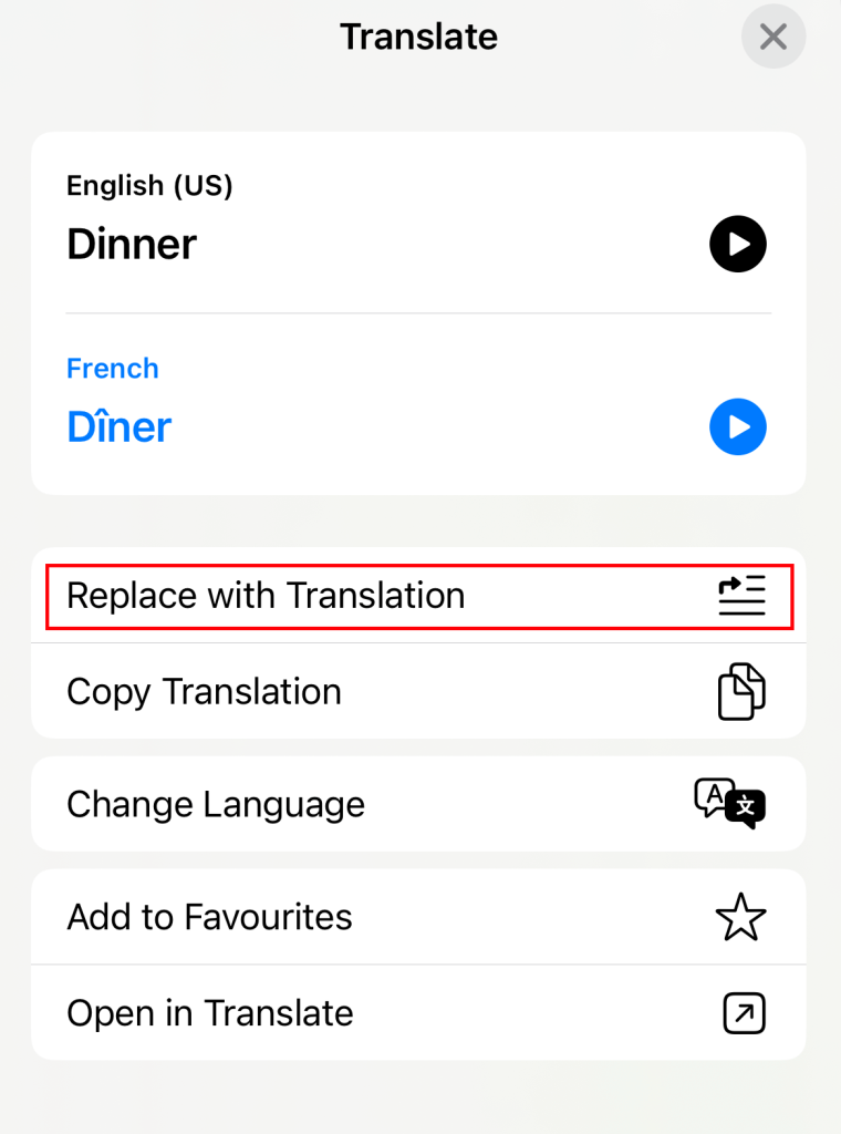 tap on the Replace with Translation option to Translate WhatsApp Messages
